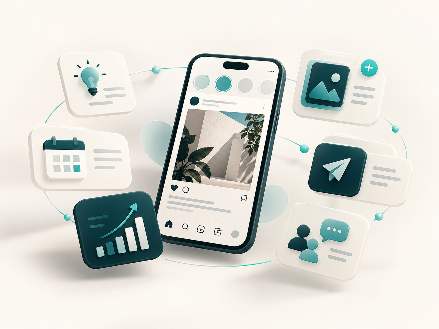 Ilustración 3D de planificación y gestión de redes sociales